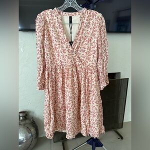 Y.A.S YASCESARA Floral Mini Dress EU S Pink V-Neck Boho NWT